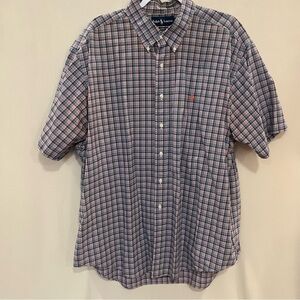Ralph Lauren Men's Casual Plaid Shirt in Blue and Orange